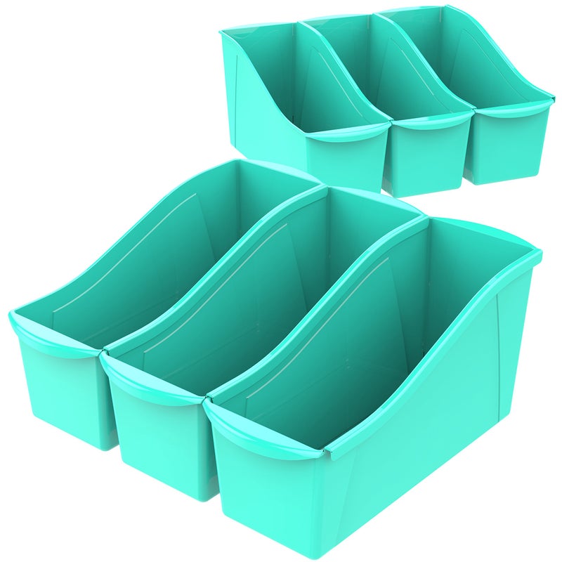 Storex Large Book Bin, Interlocking Plastic Organizer for Home, Office and Classroom, Teal, 6-Pack (71120U06C) - Image 1